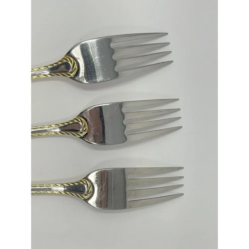 Oneida GOLDEN BELMONT Stainless Rope Edge Gold Dinner Forks 8 1/8” Set Of 3